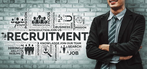 Human Resources Recruitment and People Networking Concept. Modern graphic interface showing...