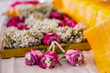 Fototapeta na wymiar Indian Hindu wedding ceremony ritual items close up