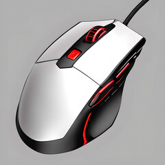 White and black gaming mouse isolated on white background, red details