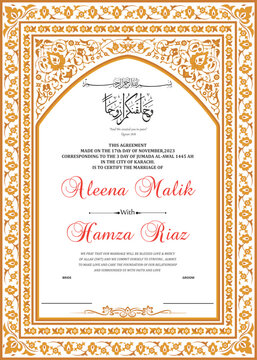 Print , Muslims Wedding Certificate , Muslims Wedding Nikah Nama , Certificate