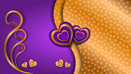 gold heart background with purple  background
