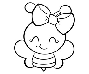 Cartoon happy bee coloring draw illustration isolated on white background