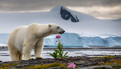ours polaire et réchauffement climatique - obrazy, fototapety, plakaty