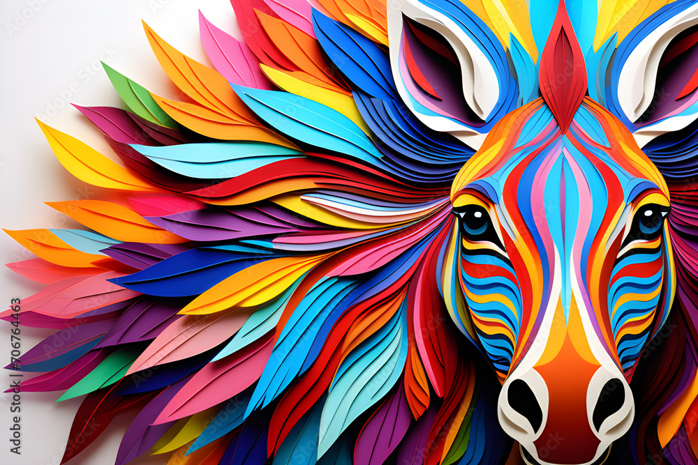 Wall mural zebra made from colored paper: beautiful images for adults generative ai