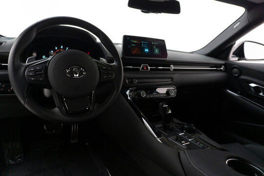 Toyota Supra Mk.V full dashboard view from driver's side, car in studio, white background - High Resolution Image