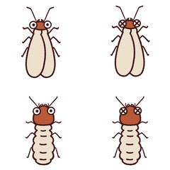 元気なシロアリとやられたシロアリのかわいいイラストセット