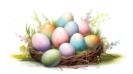 Fototapeta na wymiar Easter card. Still life with Easter eggs in a nest. Happy Easter