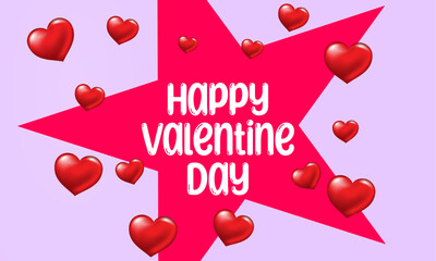 Happy Valentine's Day banner with 3d red heart, gift card, love party, invitation voucher design, poster template, place for text