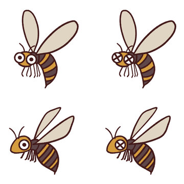 元気な蜂とやられた蜂のかわいいセットイラスト