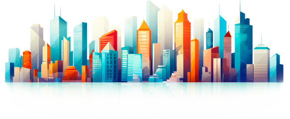 Abstract urban skyline. Stylized cityscape with vibrant skyscrapers.