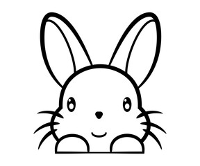 Happy bunny smiling cute character coloring. Cartoon illustration isolated on white background
