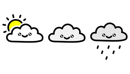Clouds and weather. cartoon character flat design. simple vector illustration isolated on white