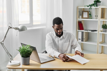 man black computer student job office freelancer american education african online laptop