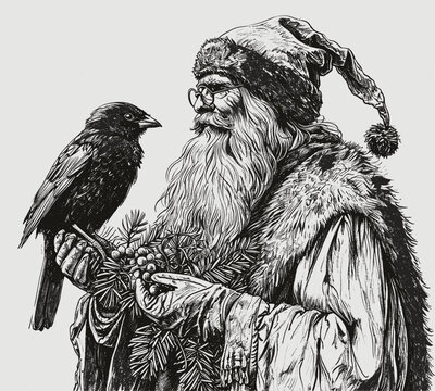 Enchanting Winter's Tale: Santa with a Raven