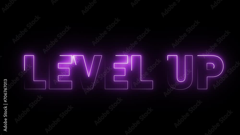 Poster level up text font with neon light. luminous and shimmering haze inside the letters of the text leve