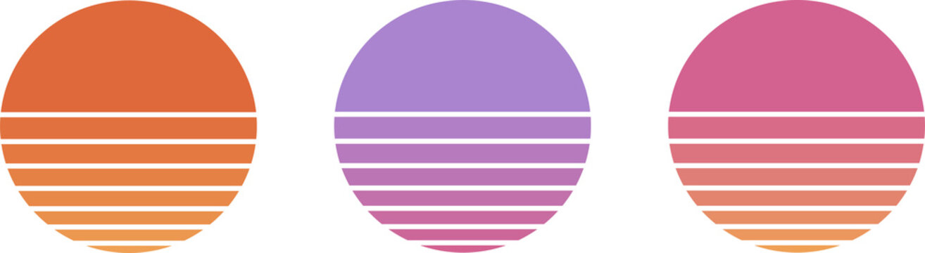 Retro sunset collection. Vector 80s vintage sun set. Illustration