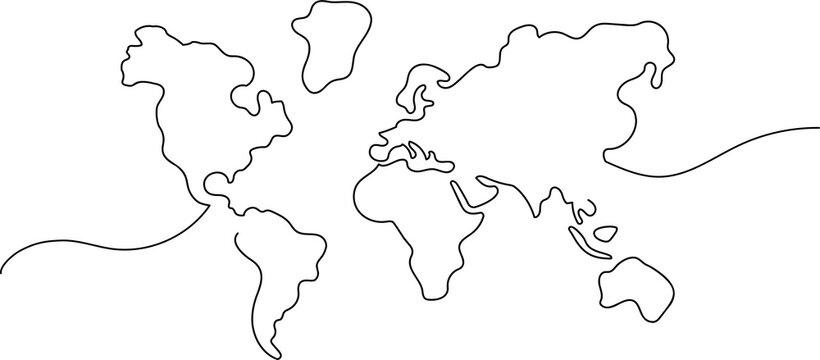 Continuous Earth line drawing symbol. World map one line art, hand drawn. Illustration