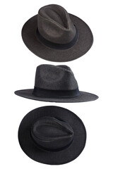 Fashion straw fedora hat isolated on a white background beach hat four views summer fashion free style