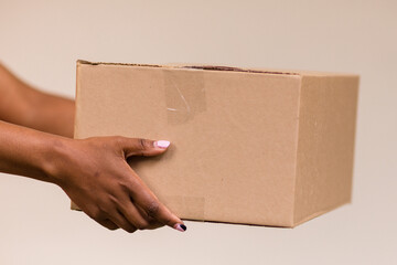 person holding a cardboard box