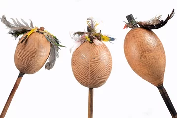 Fotobehang maraca percussion instrument cascara indigenous handmade instrument cultural gourd © Giovanni.Seabra