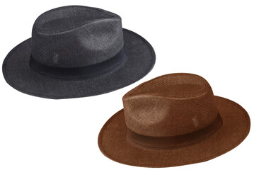 Fashion straw fedora hat isolated on a white background beach hat four views summer fashion free style