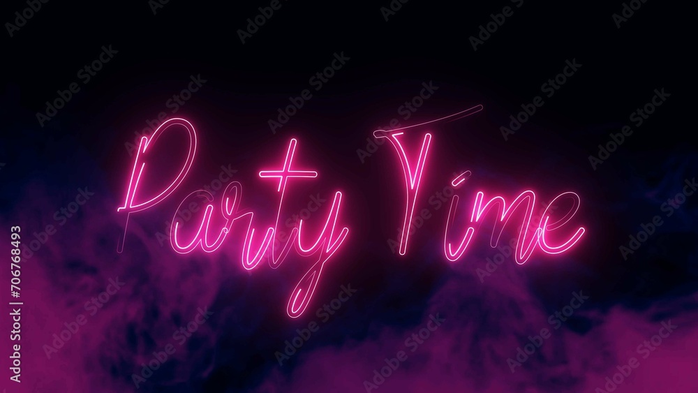 Poster party time text font with neon light. luminous and shimmering haze inside the letters of the text pa