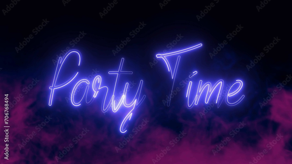 Poster party time text font with neon light. luminous and shimmering haze inside the letters of the text pa