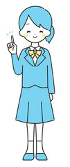 水色｜指差しをするブレザーの女の子｜全身