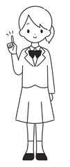 モノクロ｜指差しをするブレザーの女の子｜全身