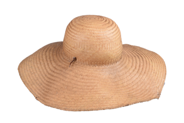 Women's summer yellow straw hat with ribbon fashionable style on white background