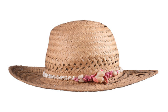 Women's summer yellow straw hat with ribbon fashionable style on white background