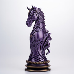 Concept chess knight piece made of purple metal, chess knight portrait, futuristic chess