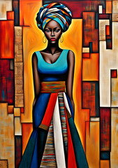 Beautiful African Woman wearing a headwrap, Mixed Media, Abstract Art