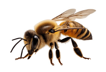Honey bee walking isolated on transparent background cutout