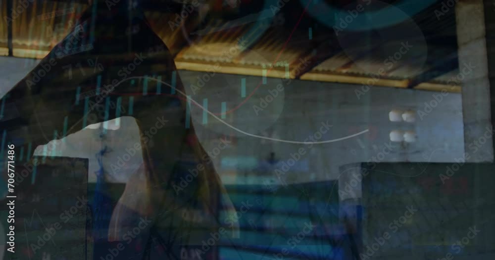 Aufkleber animation of financial data processing over horse in stable