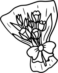Cute wildflower line art bouquet set. Hand-drawn flowers, meadow herbs, wild plants, botanical elements for wedding invitation