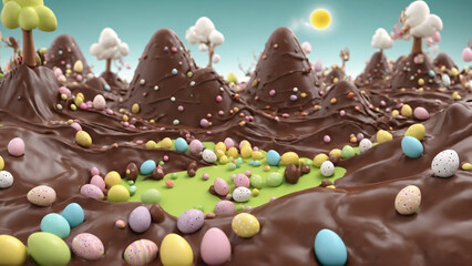 chocolate easter candy fantasy world, Generative Ai