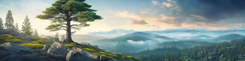 Fototapeta premium oak tree alone on mountain rock