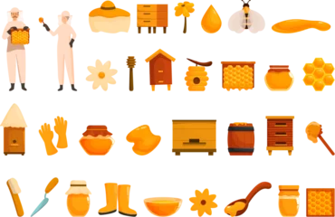 Fotobehang Apiculture business icons set cartoon vector. Bee insect. Honey apiary © nsit0108