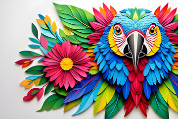 Colored paper for adults decorated with images of mandala parrots - a colorful and lively coloring experience generative ai