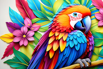 Obraz premium Colored paper for adults decorated with images of mandala parrots - a colorful and lively coloring experience generative ai
