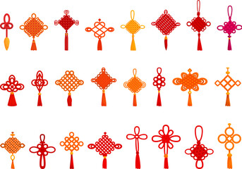 Chinese knots icons set cartoon vector. Traditional lucky. Decoration gold