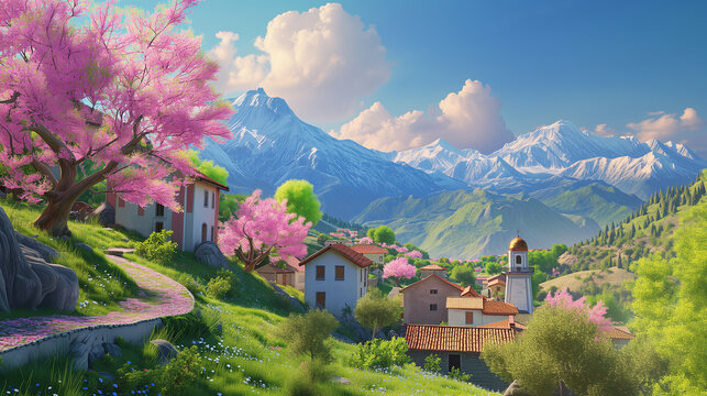 春が訪れた山間の小さな村