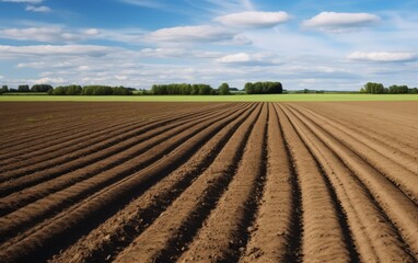 Fototapeta na wymiar Nature background of furrows in the field. Ploughed-up field.