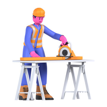 Male Circular Saw Worker Construction Industry