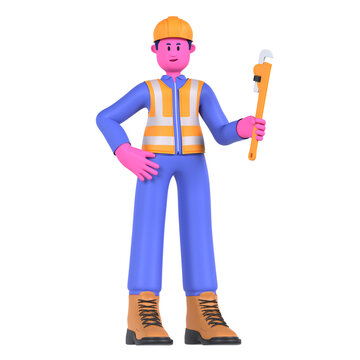 Male Pipe Wrench Worker Construction Industry