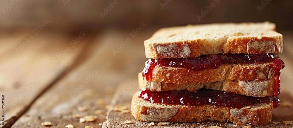 Aufkleber Peanut Butter and Jelly Sandwich on Wheat Bread. with copy space image. Place for adding text or design