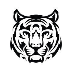 tiger head black and white, line art illustration