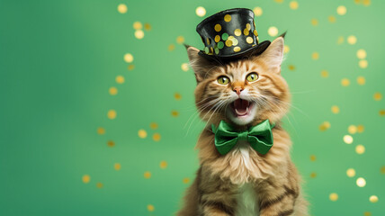 St. Patrick's Day Cat celebrating with confetti