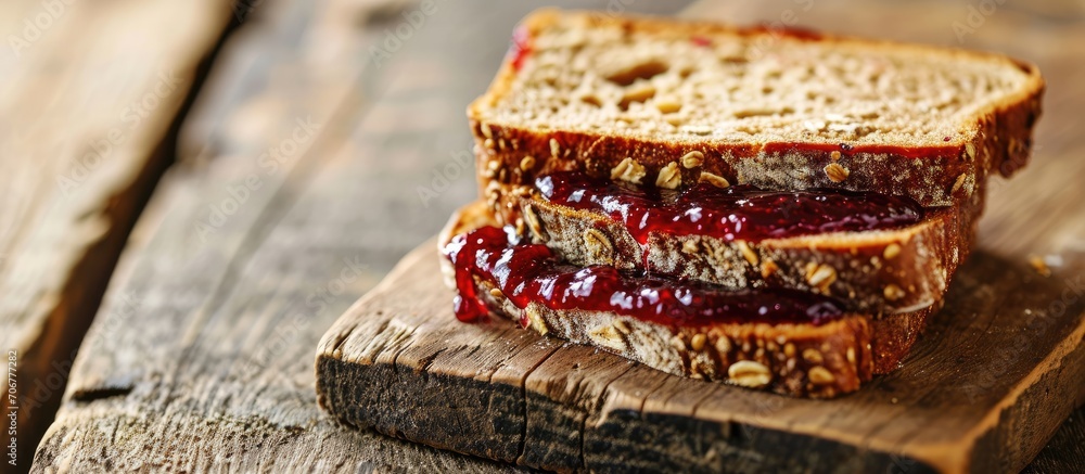 Aufkleber Peanut Butter and Jelly Sandwich on Wheat Bread. with copy space image. Place for adding text or design